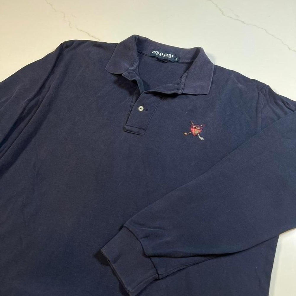 Polo Golf Ralph Lauren Polo Shirt Mens Large Navy Blue Long Sleeve Embroidered